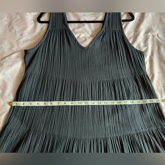 QUINCE Tiered Maxi Dress Organic Gauze Cotton Large Grey/ Indigo Blue - Picture 6 of 9